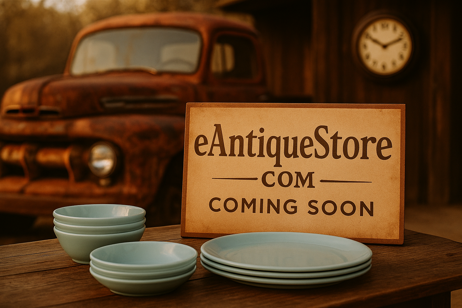 Vintage table with Blue Delphite dishes